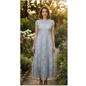 FOXIEDOX Theodora Lace Midi Dress In Bluebell, Womens Size X-Small